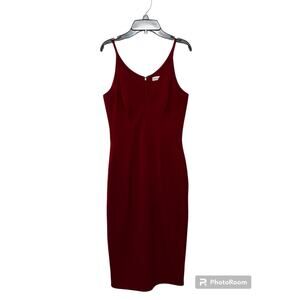 DRESS THE POPULATION Lyla Garnet Spaghetti Strap Red Midi Dress Size S